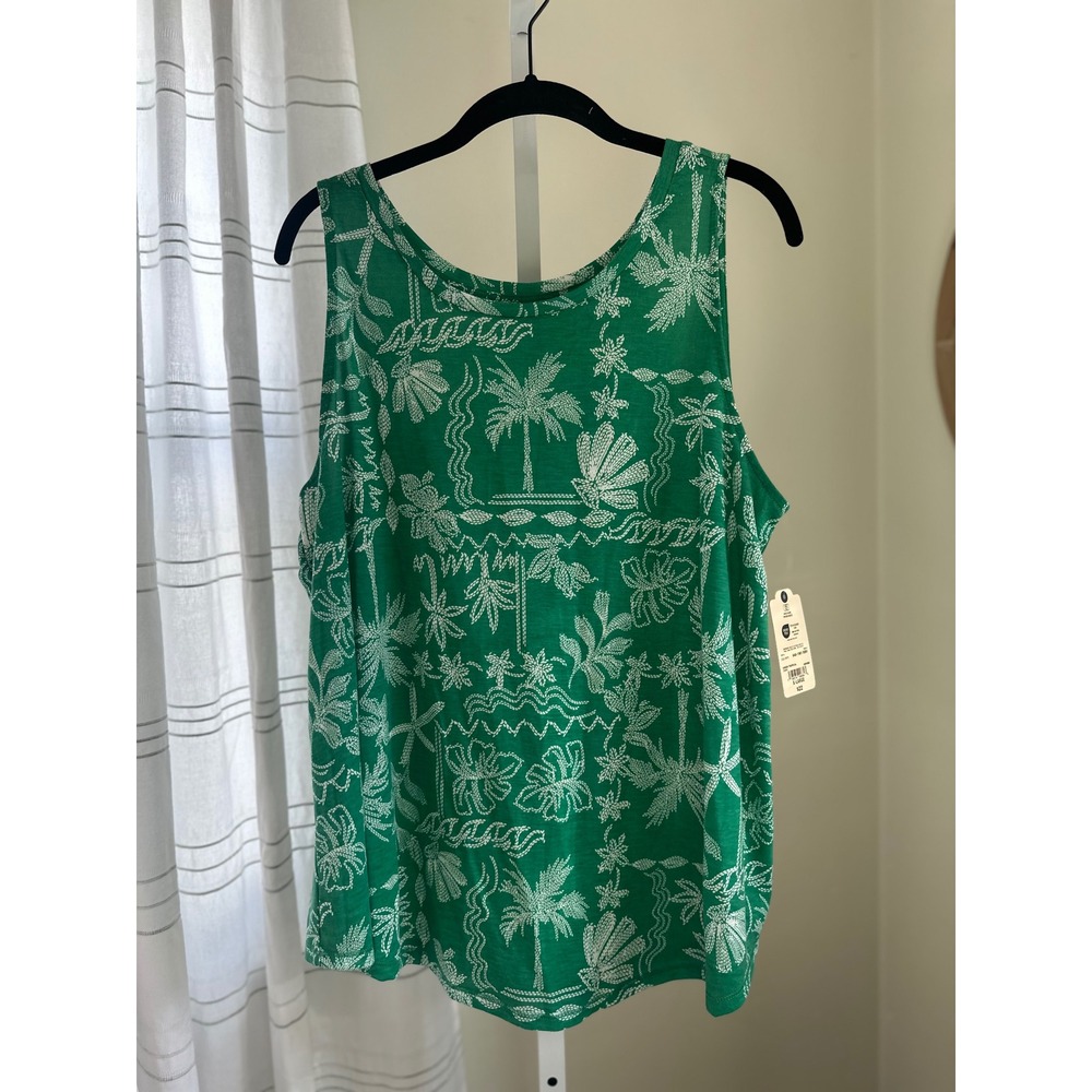 St. Johns Bay Green Tropical Palm Print Sleeveless Tank Top XL NWT